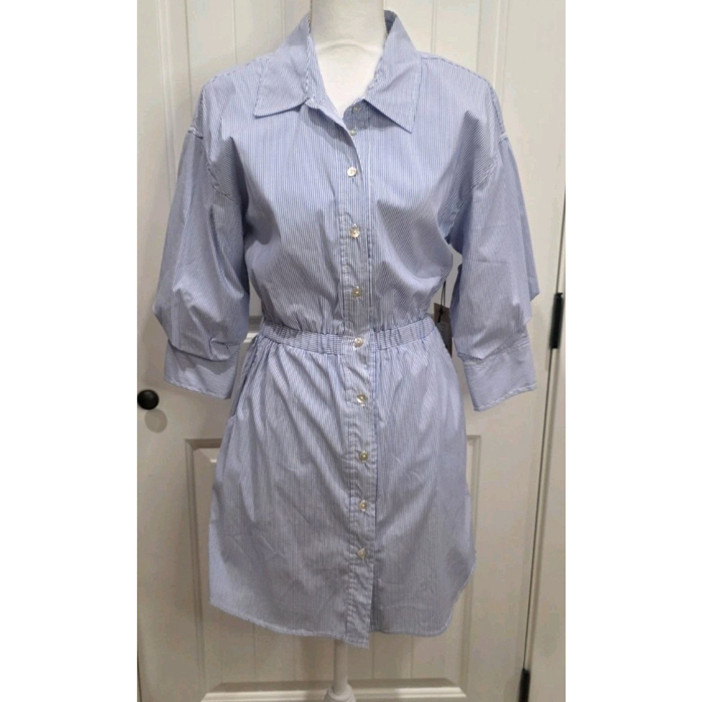 Bailey 44 Phoebe Blue & White Button Down Striped T Shirt Dress Pockets Size XS
